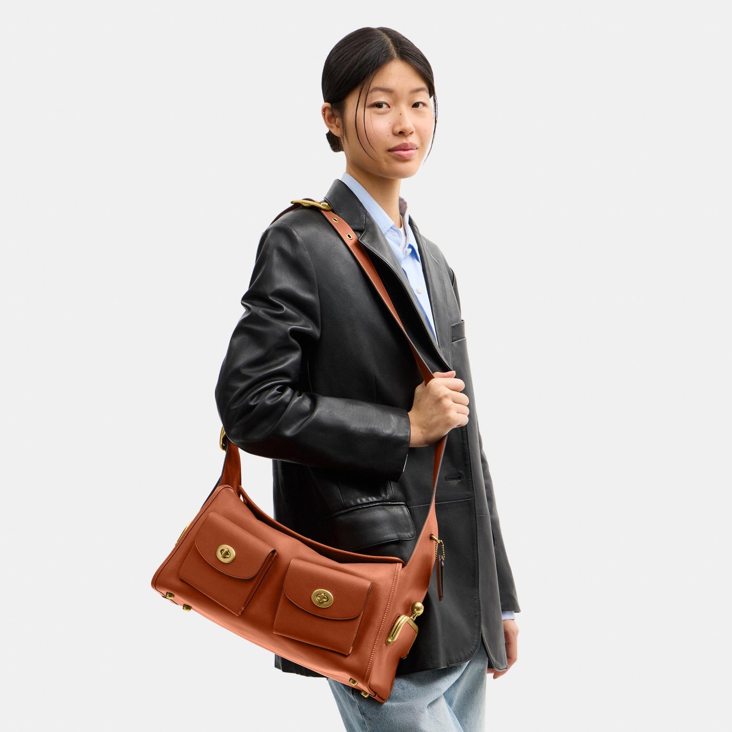 CDZ12-The Coach Originals Natural Grain Leather Turnlock Haversack Bag-B4/Amber Brown