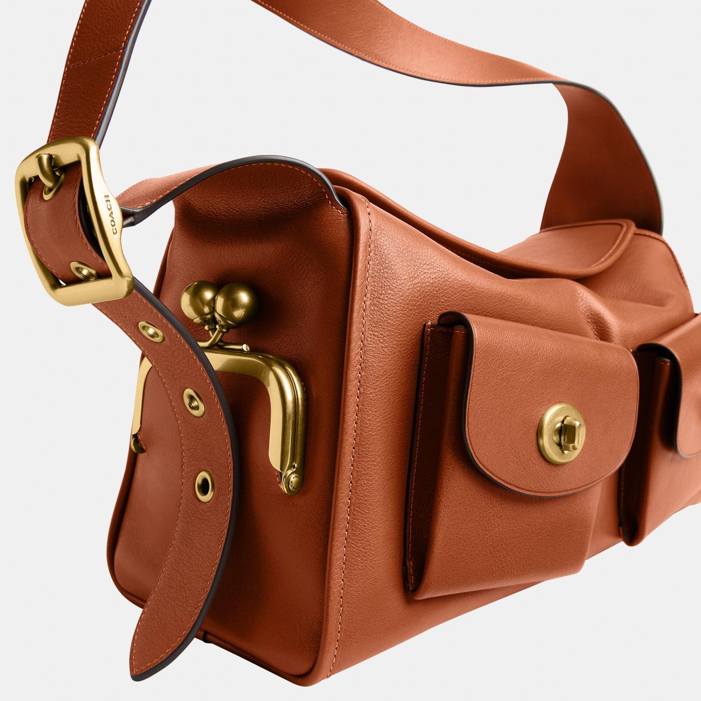 CDZ12-The Coach Originals Natural Grain Leather Turnlock Haversack Bag-B4/Amber Brown