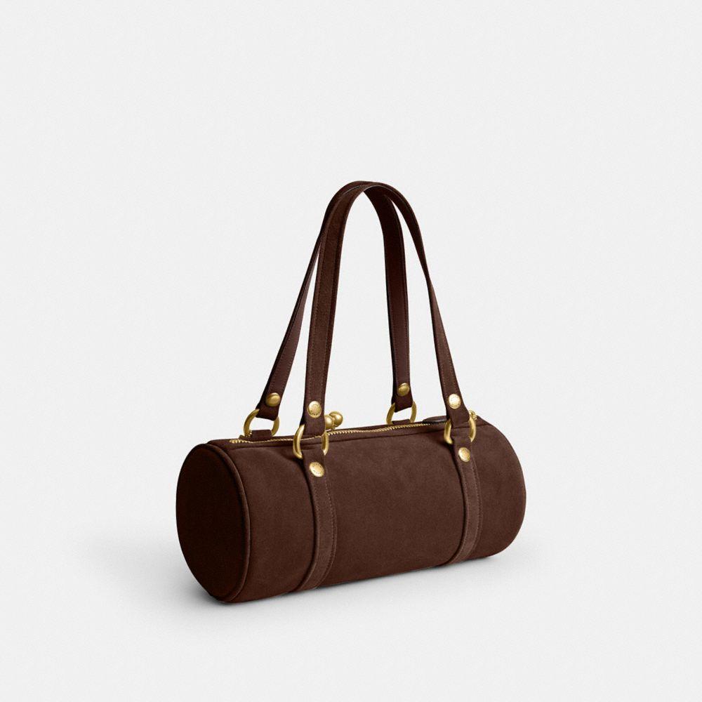 CDZ16-The Coach Originals Suede Kisslock Barrel Bag-B4/Dark Chocolate