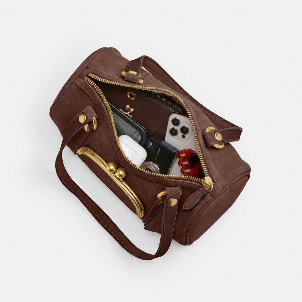 CDZ16-The Coach Originals Suede Kisslock Barrel Bag-B4/Dark Chocolate