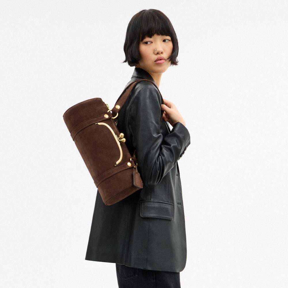 CDZ16-The Coach Originals Suede Kisslock Barrel Bag-B4/Dark Chocolate