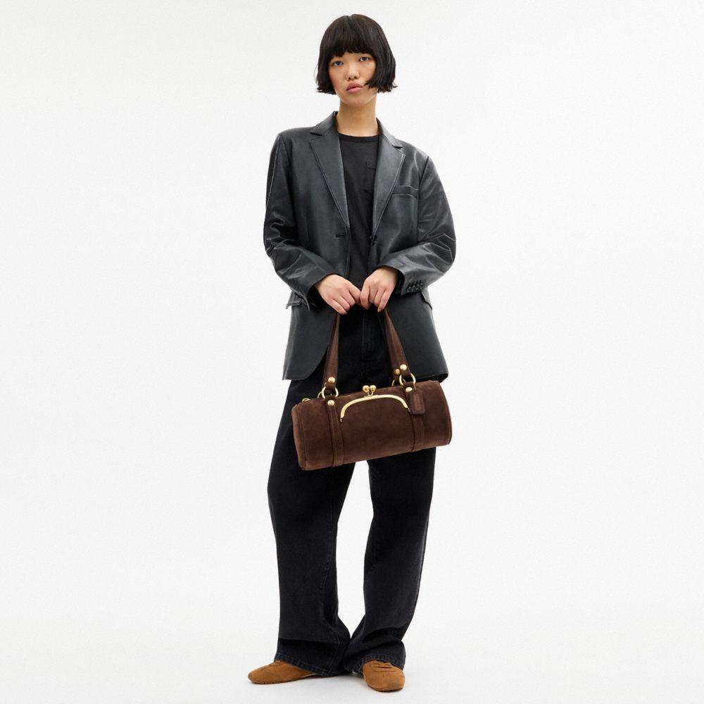 CDZ16-The Coach Originals Suede Kisslock Barrel Bag-B4/Dark Chocolate
