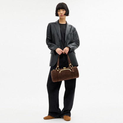 CDZ16-The Coach Originals Suede Kisslock Barrel Bag-B4/Dark Chocolate