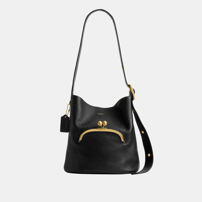 CDZ18-The Coach Originals Textured Pebble Leather Bleecker Bucket Bag with Kisslock-B4/Black