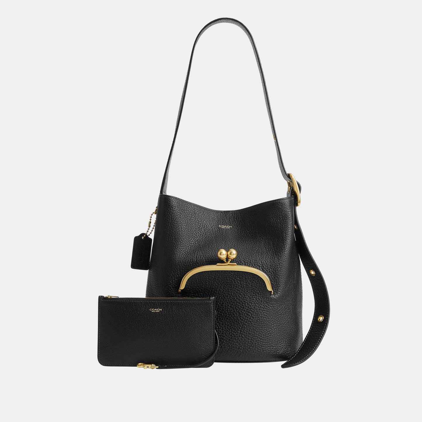 CDZ18-The Coach Originals Textured Pebble Leather Bleecker Bucket Bag with Kisslock-B4/Black