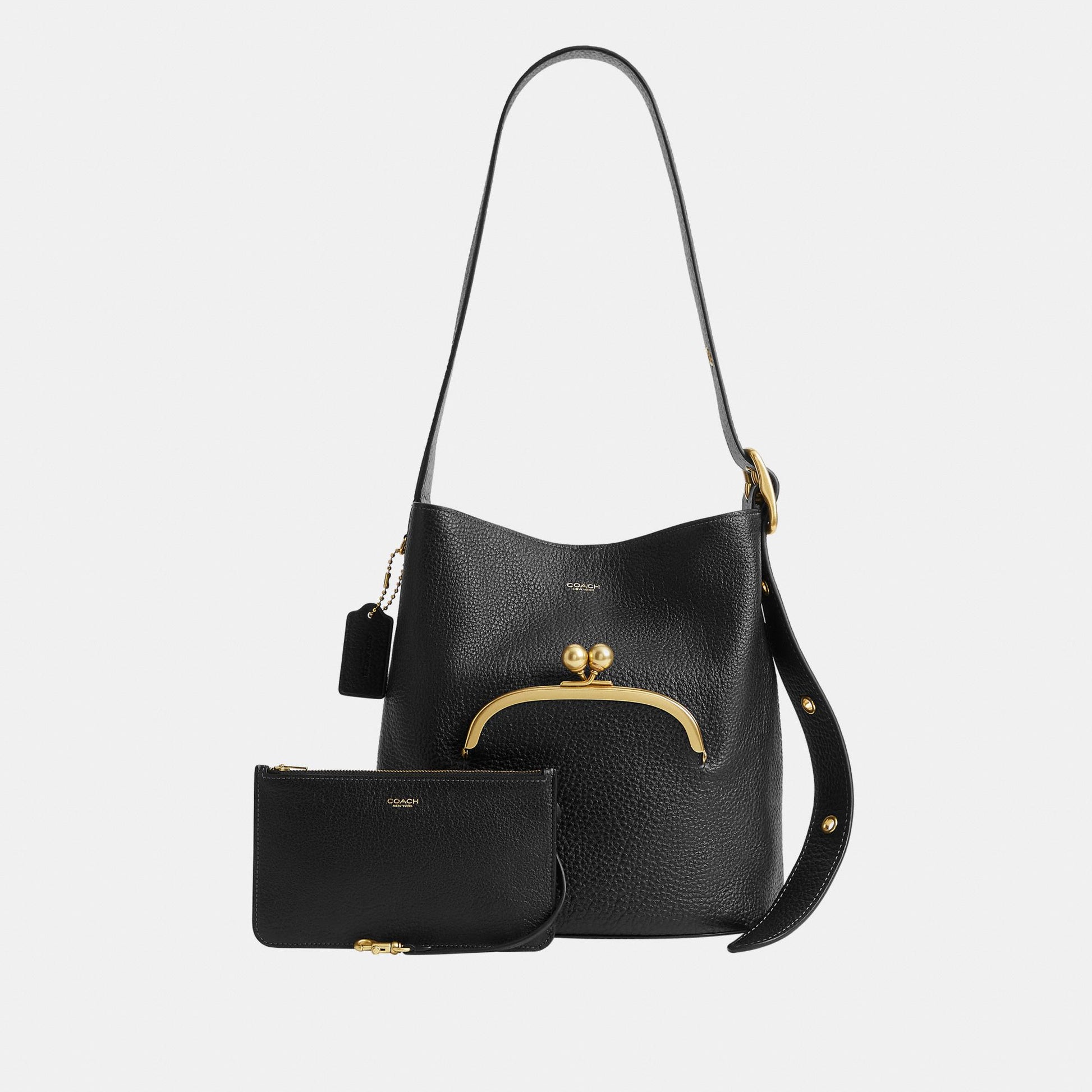 CDZ18-The Coach Originals Textured Pebble Leather Bleecker Bucket Bag with Kisslock-B4/Black