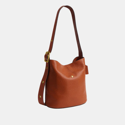 CDZ18-The Coach Originals Textured Pebble Leather Bleecker Bucket Bag with Kisslock-B4/Amber Brown