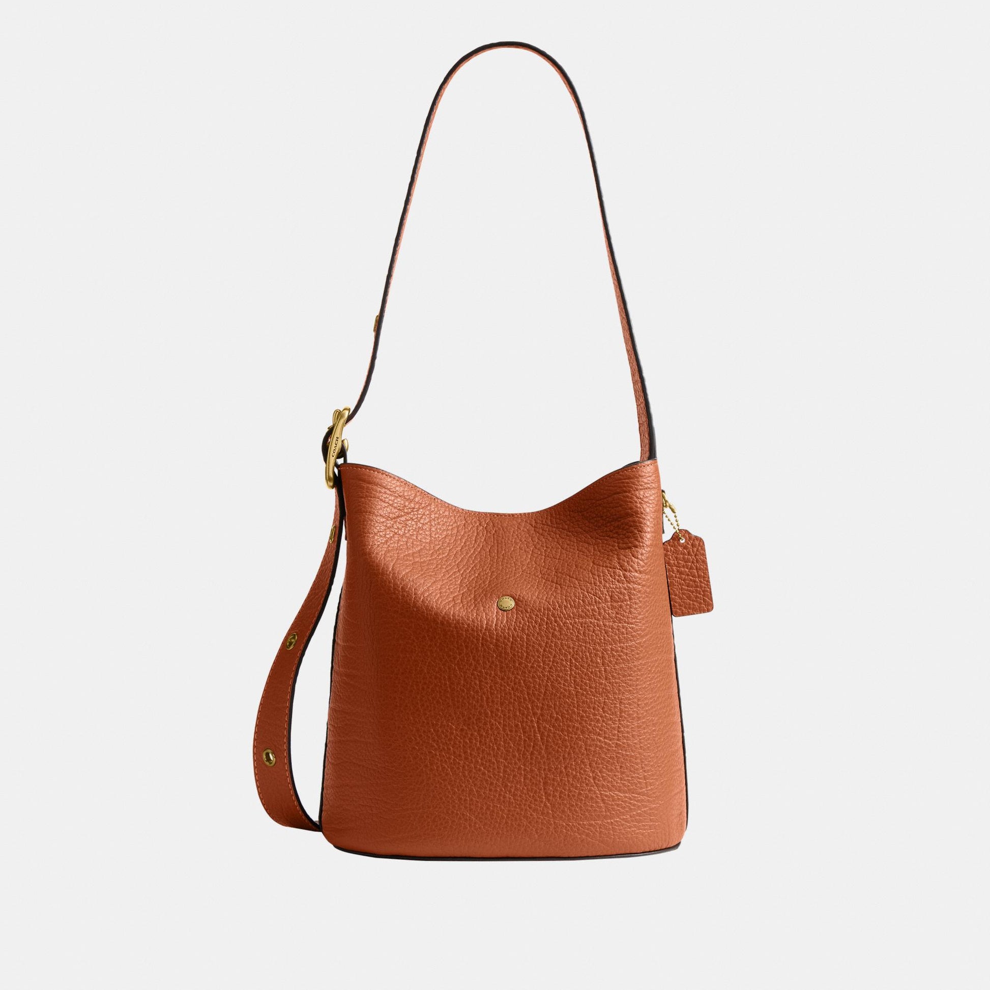 CDZ18-The Coach Originals Textured Pebble Leather Bleecker Bucket Bag with Kisslock-B4/Amber Brown