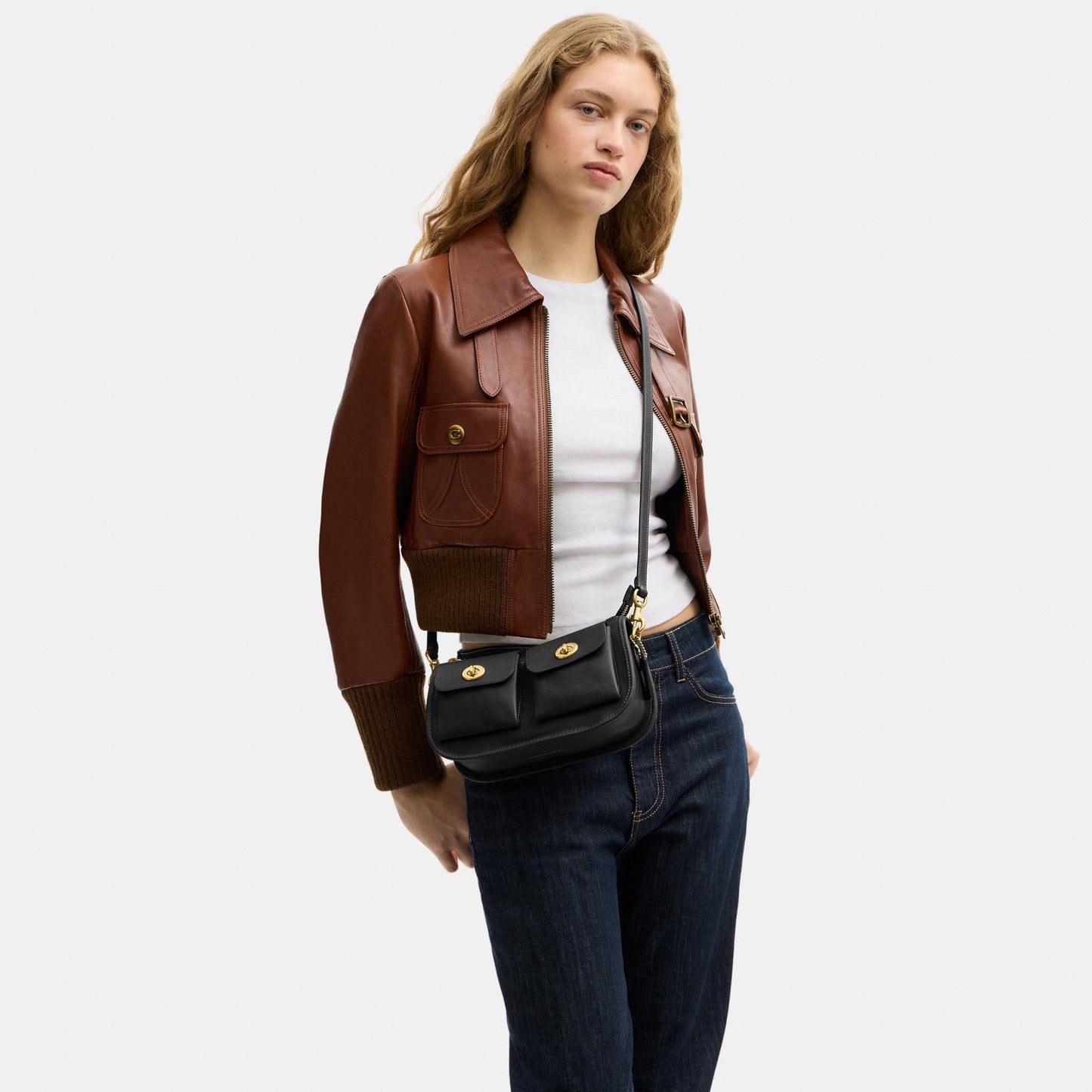 CDZ20-The Coach Originals Natural Grain Leather Twin Turnlock Waverly Bag-B4/Black