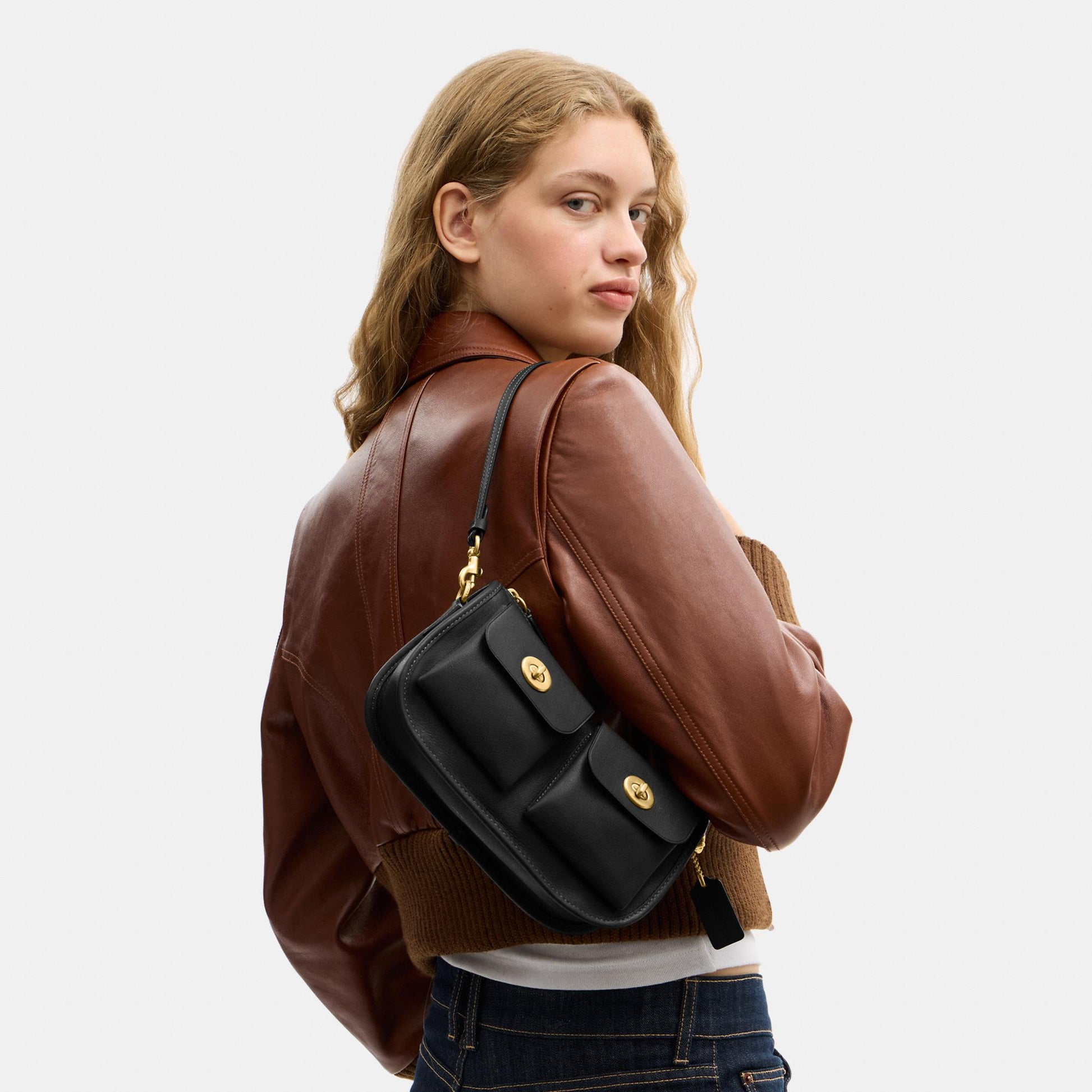 CDZ20-The Coach Originals Natural Grain Leather Twin Turnlock Waverly Bag-B4/Black
