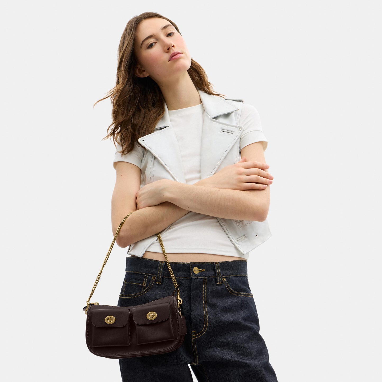 CDZ20-The Coach Originals Natural Grain Leather Twin Turnlock Waverly Bag-B4/Maple