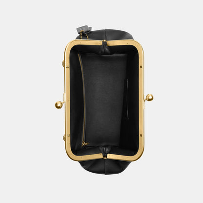 CDZ25-Glovetanned Leather Kisslock Frame Bag 27-B4/Black