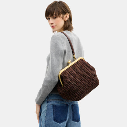 CDZ28-Large Weave Straw Kisslock Frame Bag 27-B4/Maple