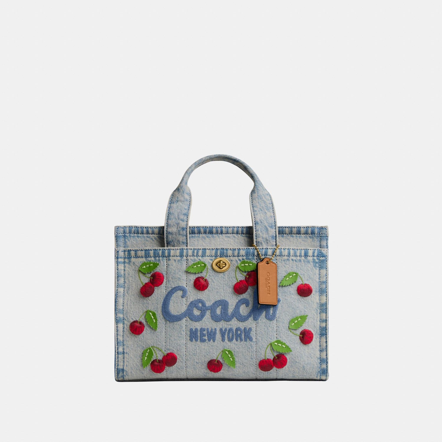 CDZ31-Cherry Embroidered Denim Cargo Tote 26-B4/Denim Multi