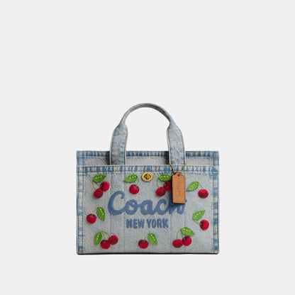 CDZ31-Cherry Embroidered Denim Cargo Tote 26-B4/Denim Multi