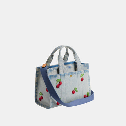 CDZ31-Cherry Embroidered Denim Cargo Tote 26-B4/Denim Multi