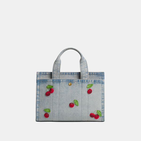 Cherry Embroidered Denim Cargo Tote 26