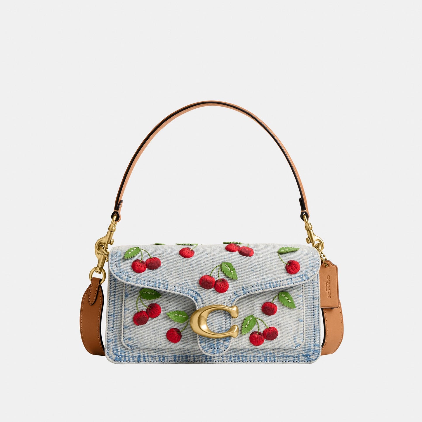CDZ32-Cherry Embroidered Denim Tabby Shoulder Bag 26-B4/Denim Multi