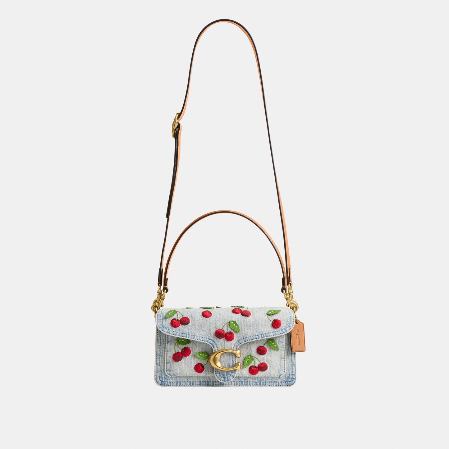 CDZ32-Cherry Embroidered Denim Tabby Shoulder Bag 26-B4/Denim Multi