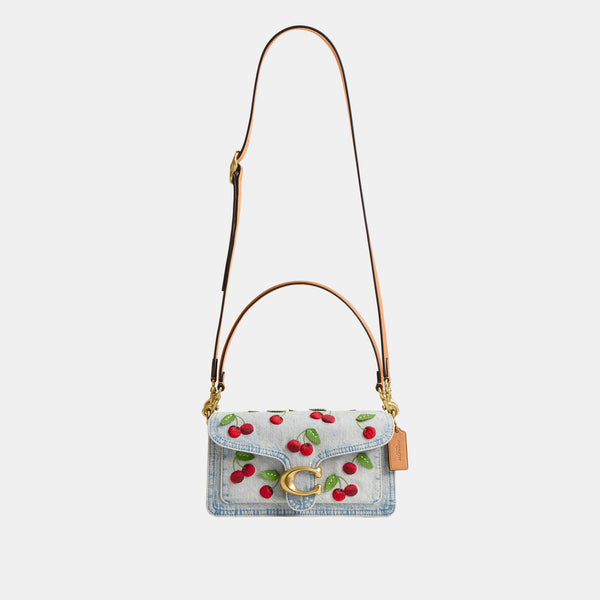 Cherry Embroidered Denim Tabby Shoulder Bag 26