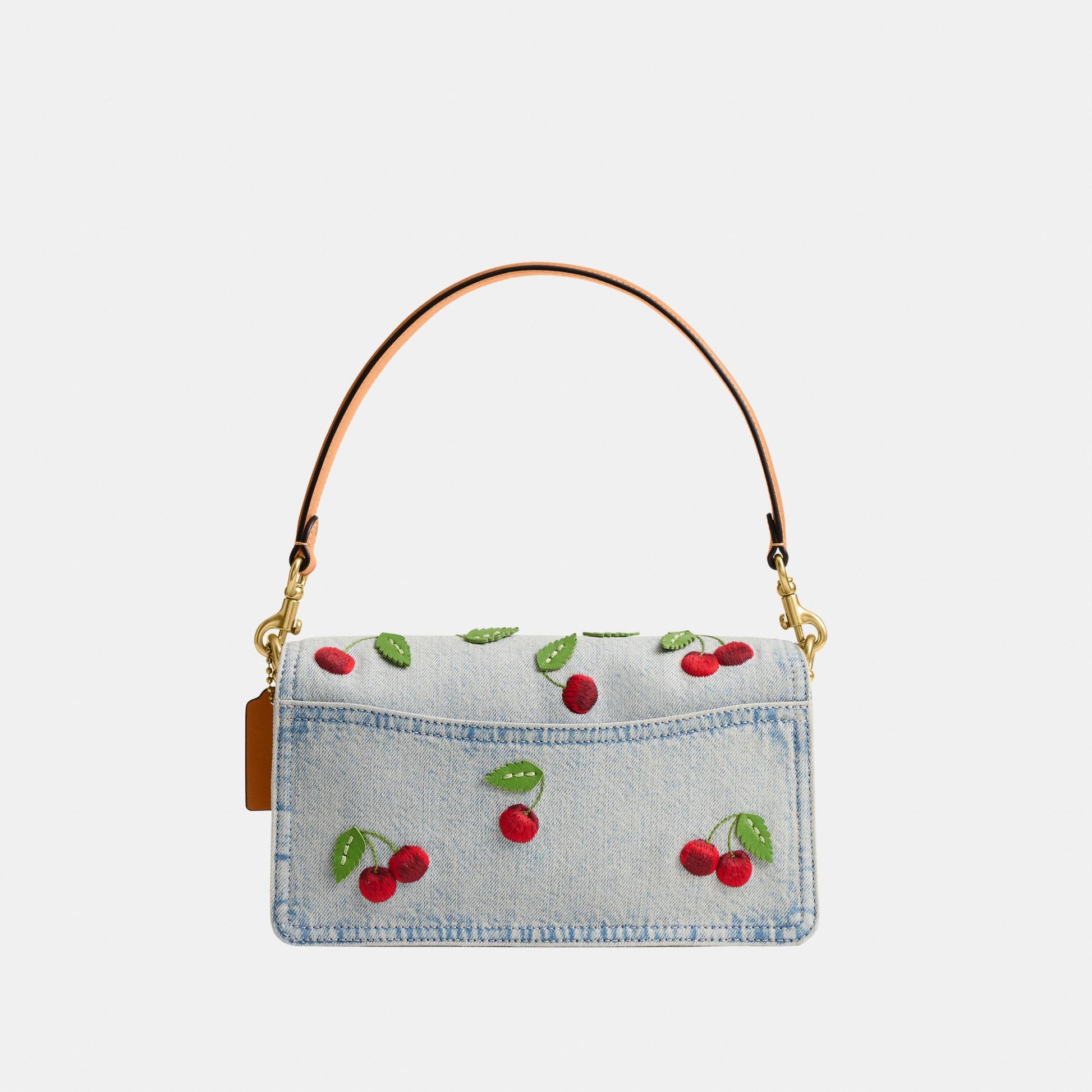 CDZ32-Cherry Embroidered Denim Tabby Shoulder Bag 26-B4/Denim Multi