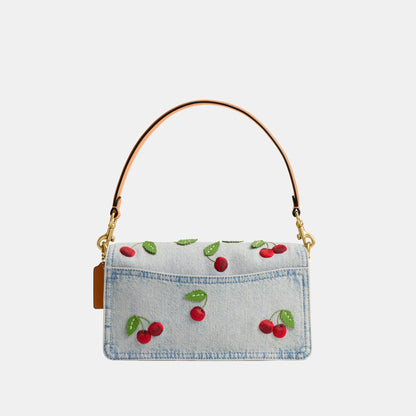 CDZ32-Cherry Embroidered Denim Tabby Shoulder Bag 26-B4/Denim Multi