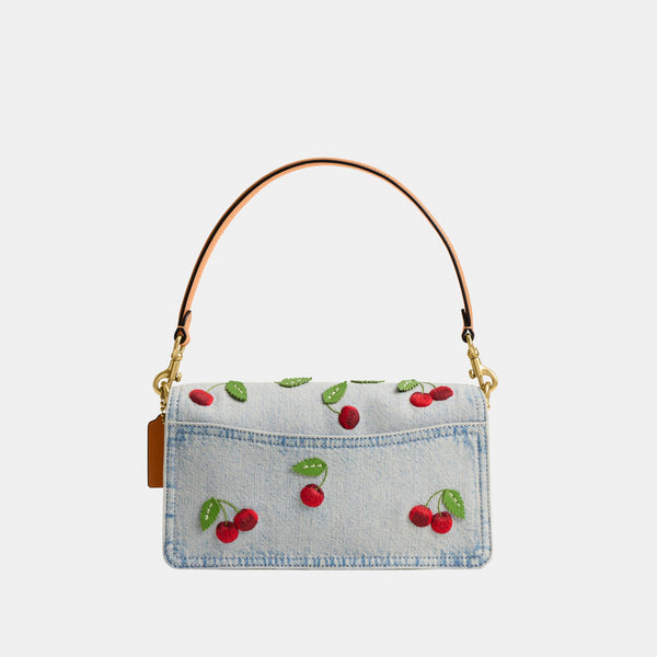 Cherry Embroidered Denim Tabby Shoulder Bag 26