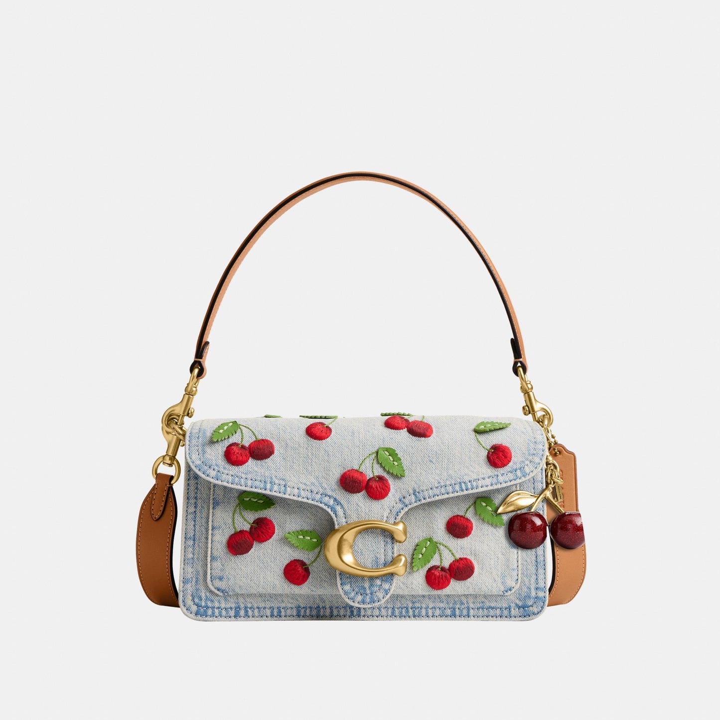 CDZ32-Cherry Embroidered Denim Tabby Shoulder Bag 26-B4/Denim Multi