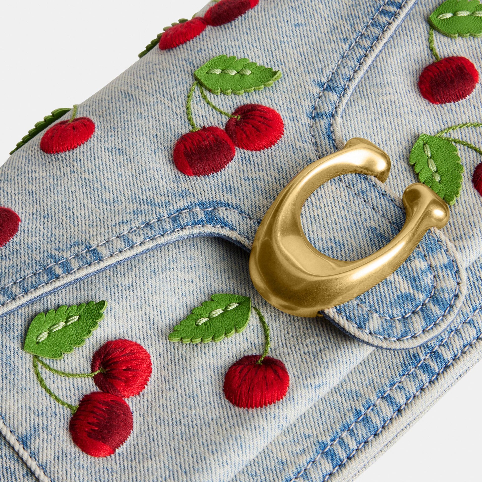 CDZ32-Cherry Embroidered Denim Tabby Shoulder Bag 26-B4/Denim Multi
