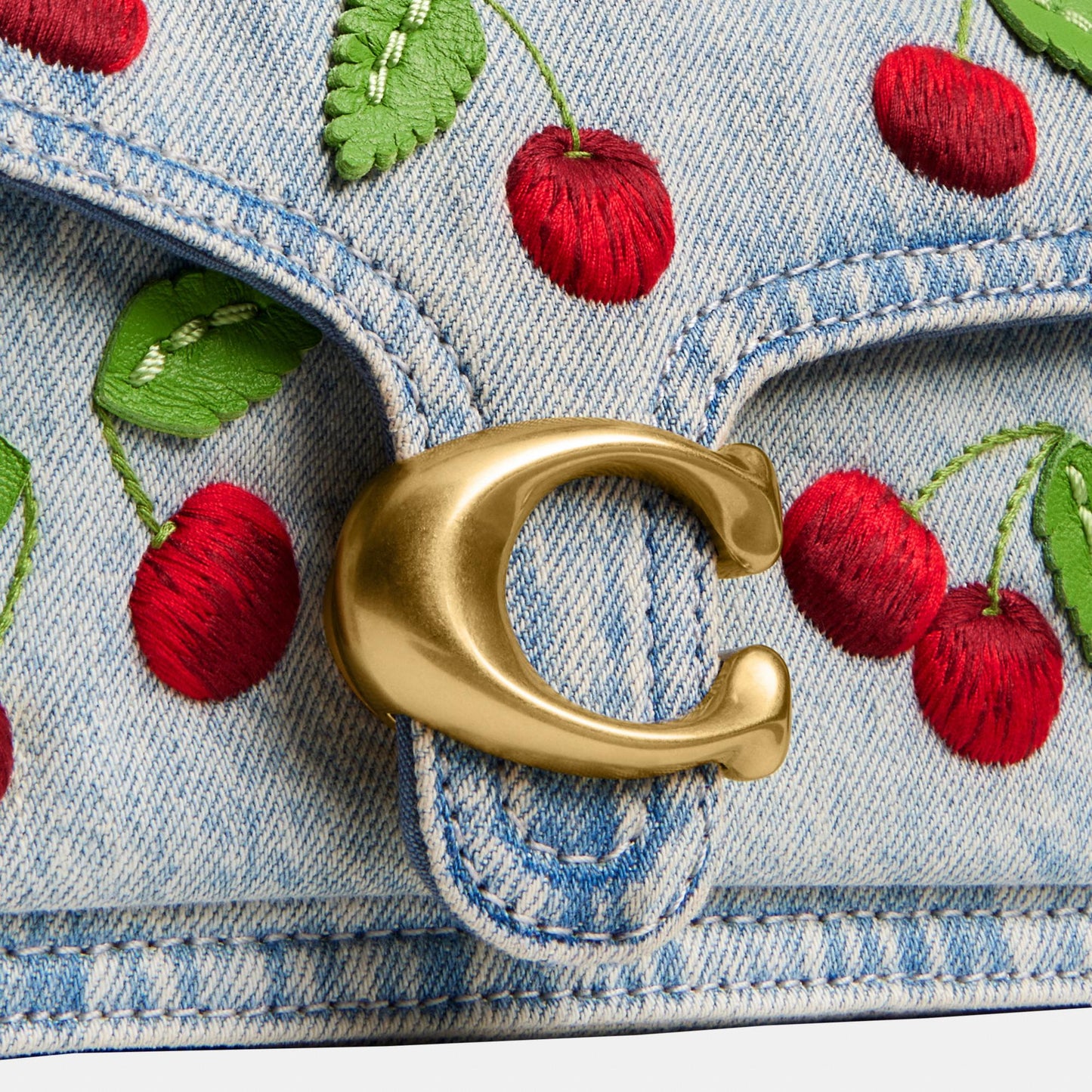 CDZ33-Cherry Embroidered Denim Tabby Shoulder Bag 20-B4/Denim Multi