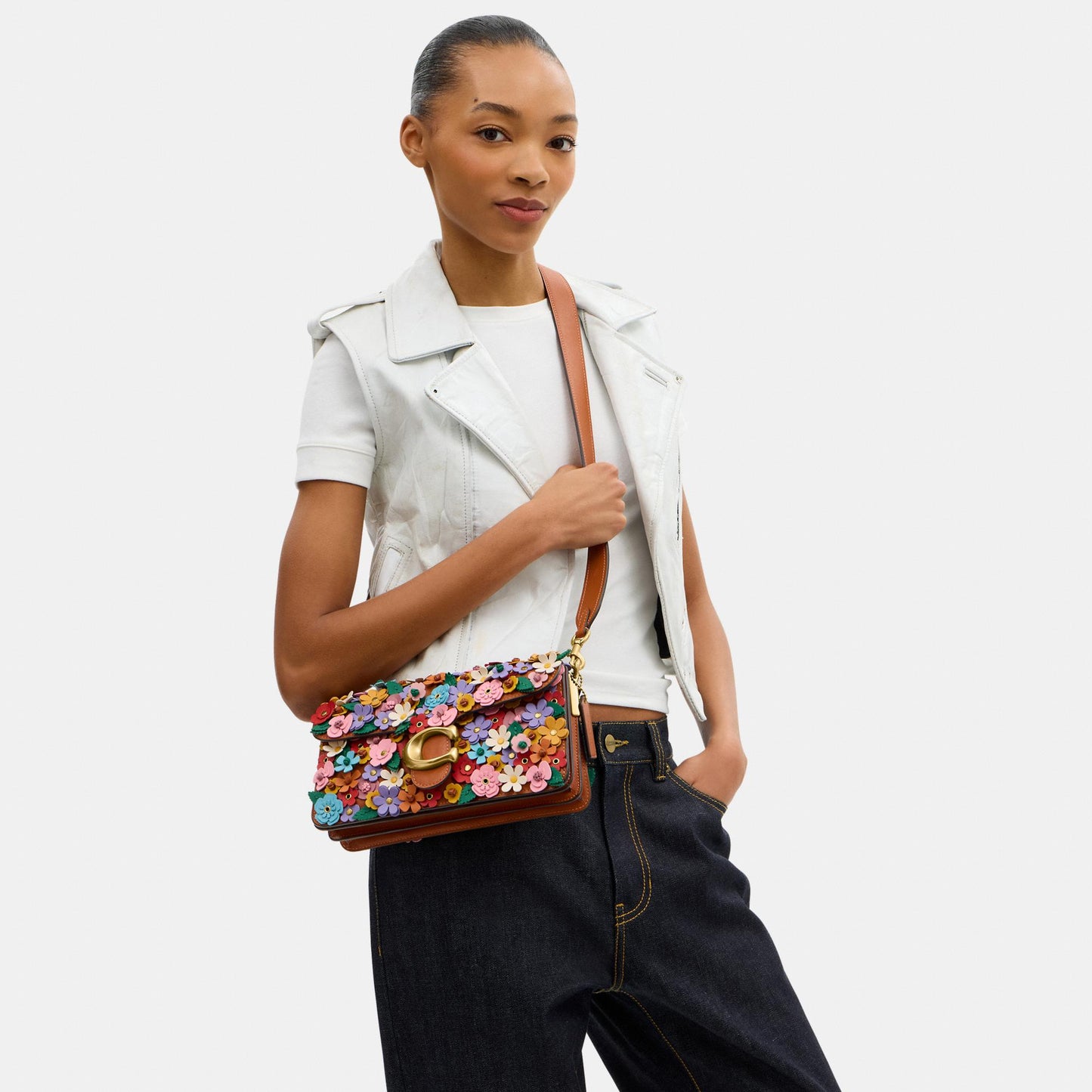 CDZ35-Floral Applique Tabby Shoulder Bag 26-B4/Burnished Amber Multi