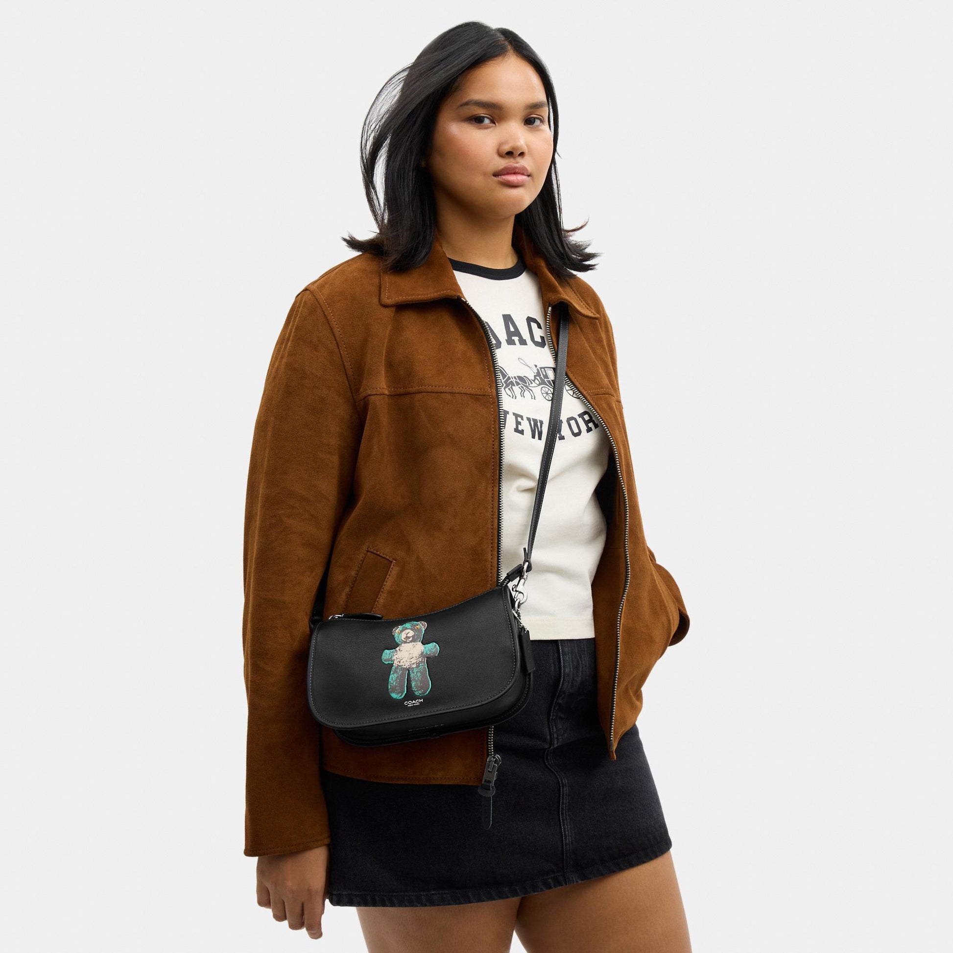 CDZ47-Teddy Graphic Waverly Bag-Lh/Black Multi