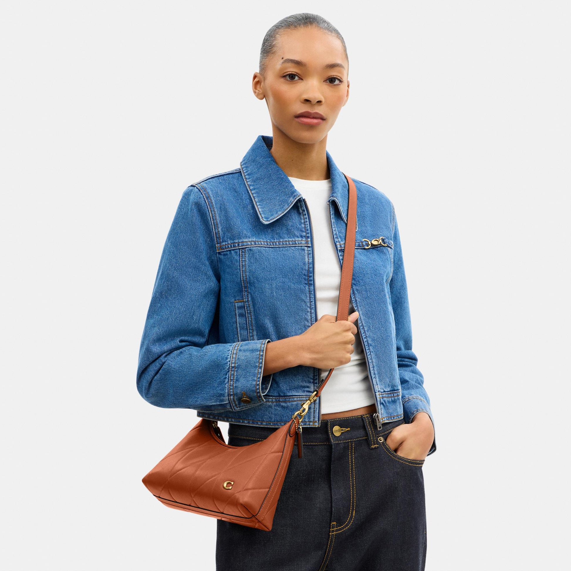 CDZ65-Juliet Shoulder Bag 25 with Quilting-B4/Amber Brown