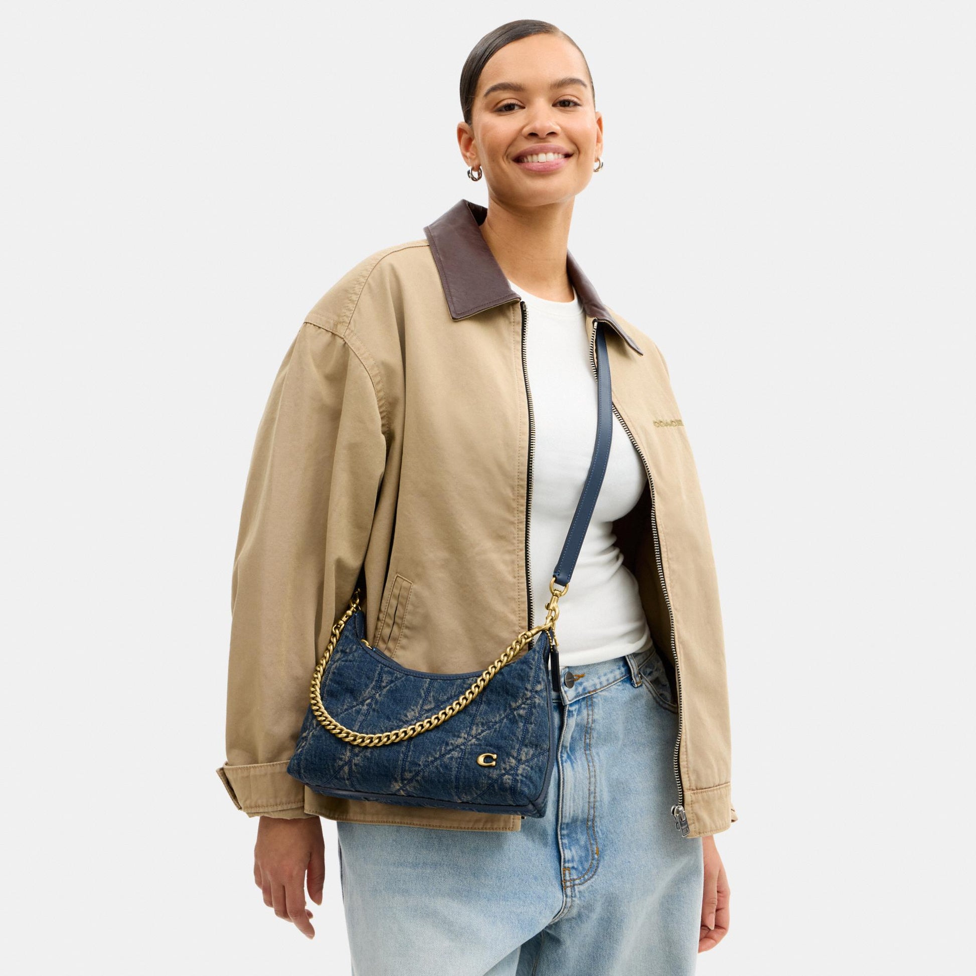 CDZ67-Soft Quilted Loved Denim Juliet Shoulder Bag 25-B4/Dark Indigo
