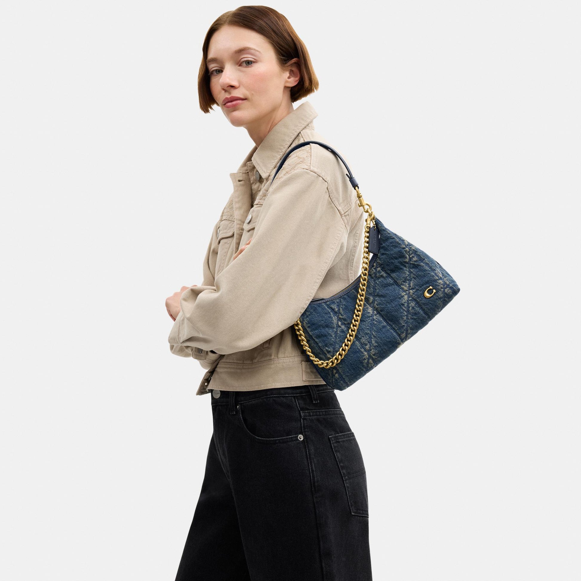 CDZ67-Soft Quilted Loved Denim Juliet Shoulder Bag 25-B4/Dark Indigo