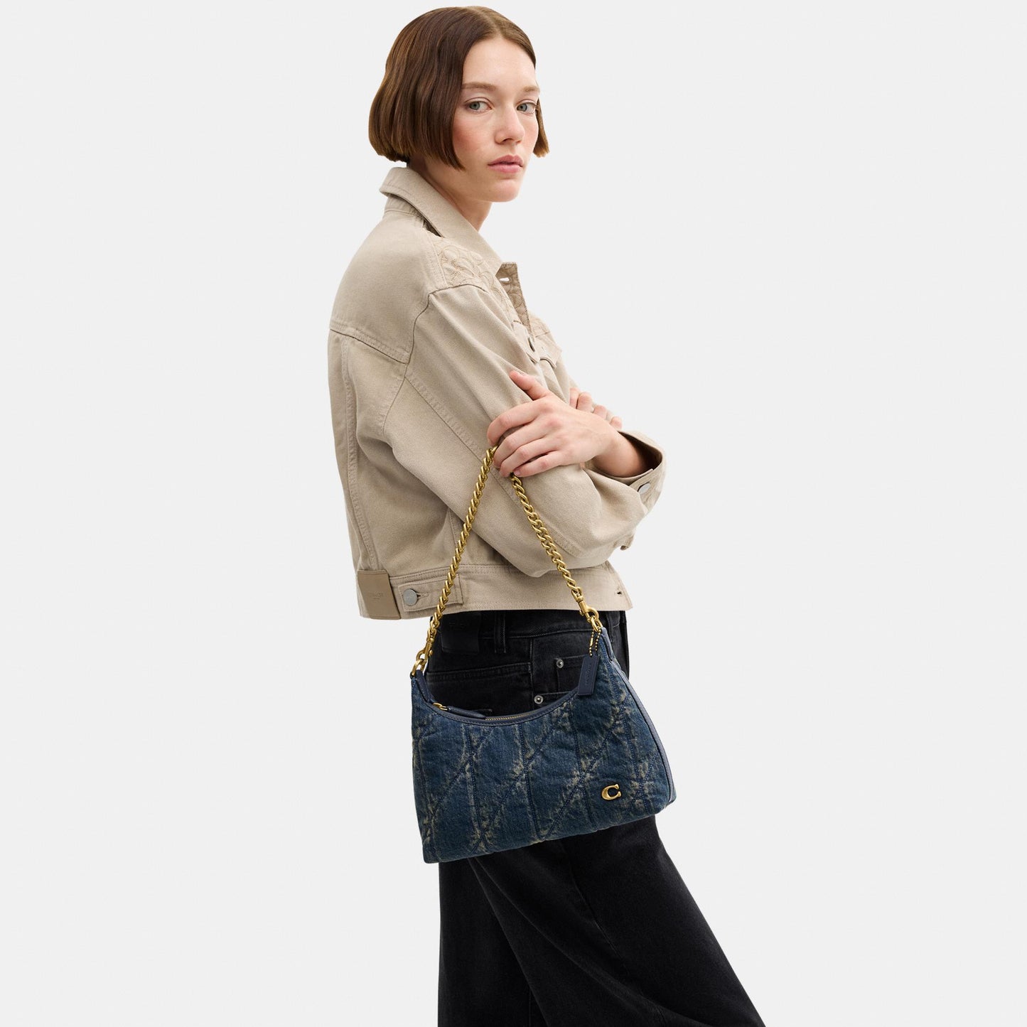 CDZ67-Soft Quilted Loved Denim Juliet Shoulder Bag 25-B4/Dark Indigo