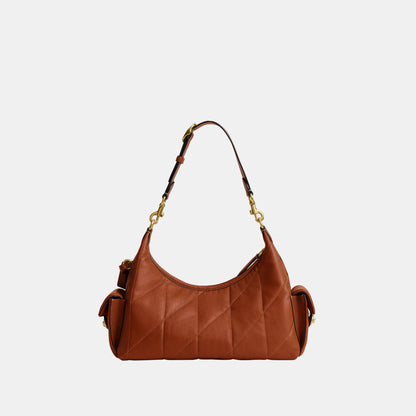 CDZ71-Soft Quilted Leather Pocket Juliet Bag 30-B4/Amber Brown