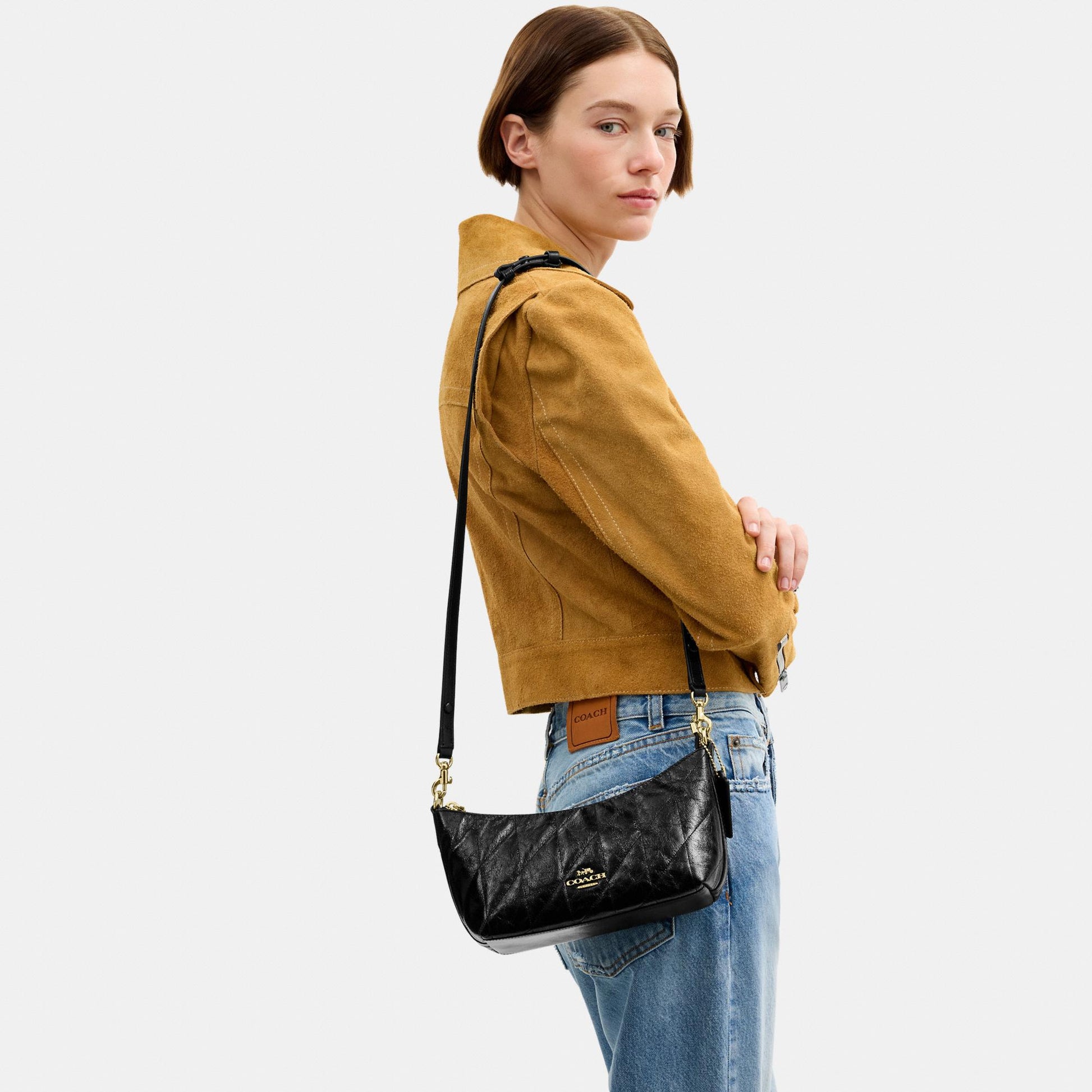 CDZ88-Caitlin Shoulder Bag in Glazed Leather with Quilting-Im/Black