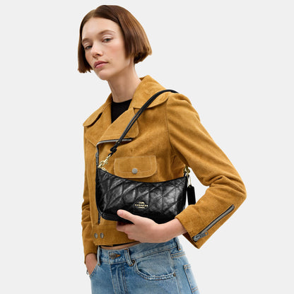 CDZ88-Caitlin Shoulder Bag in Glazed Leather with Quilting-Im/Black