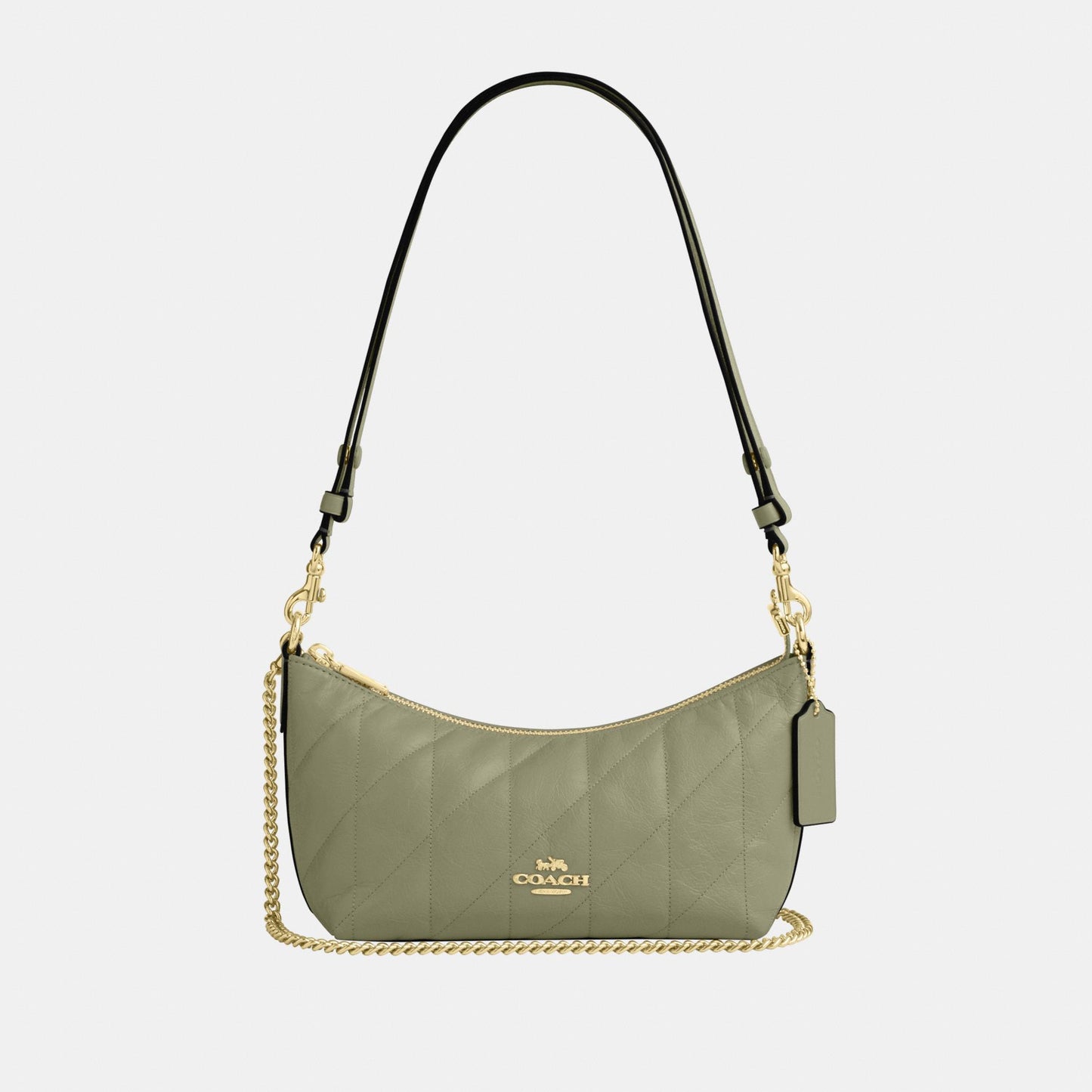 CDZ88-Caitlin Shoulder Bag in Glazed Leather with Quilting-Im/Pistachio