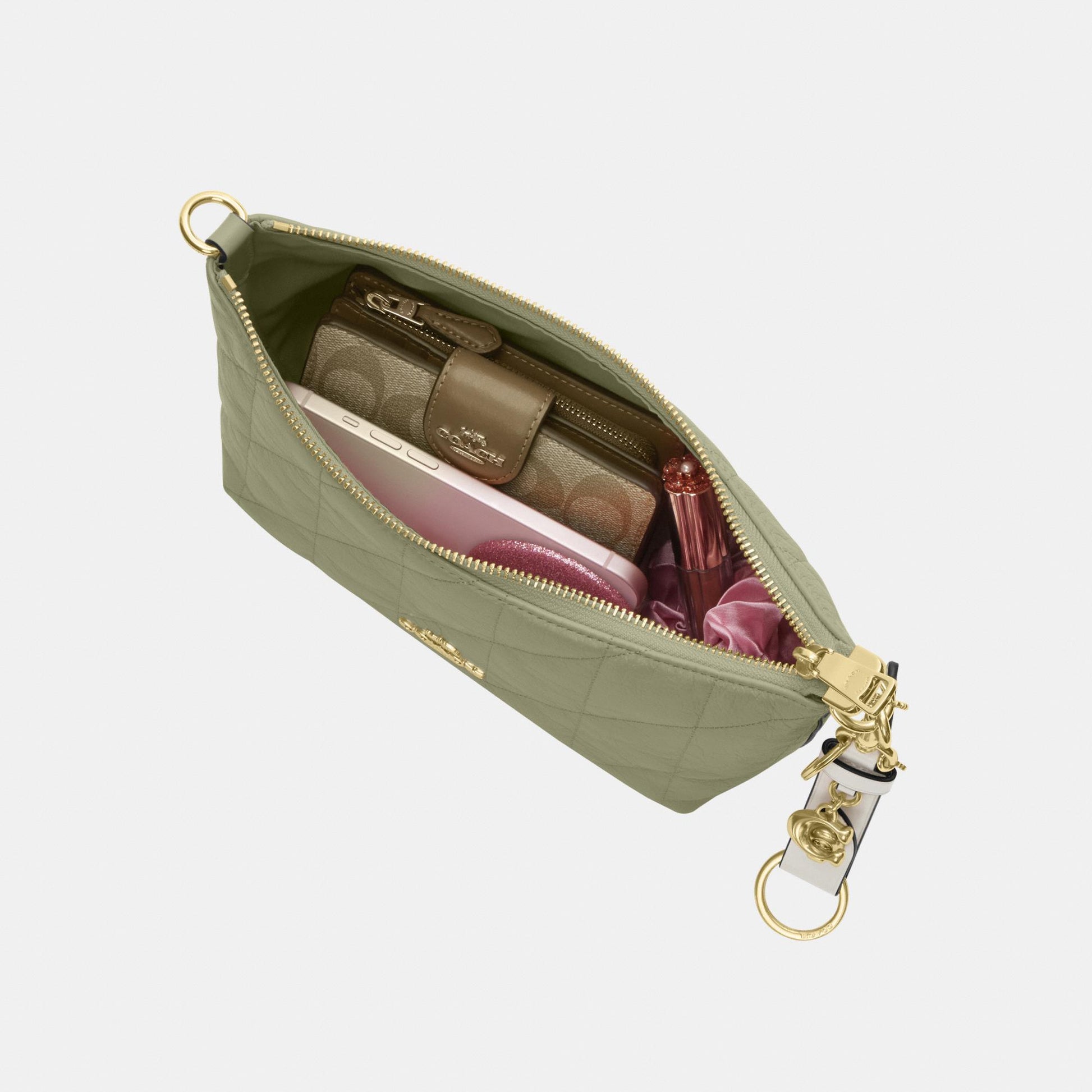 CDZ88-Caitlin Shoulder Bag in Glazed Leather with Quilting-Im/Pistachio