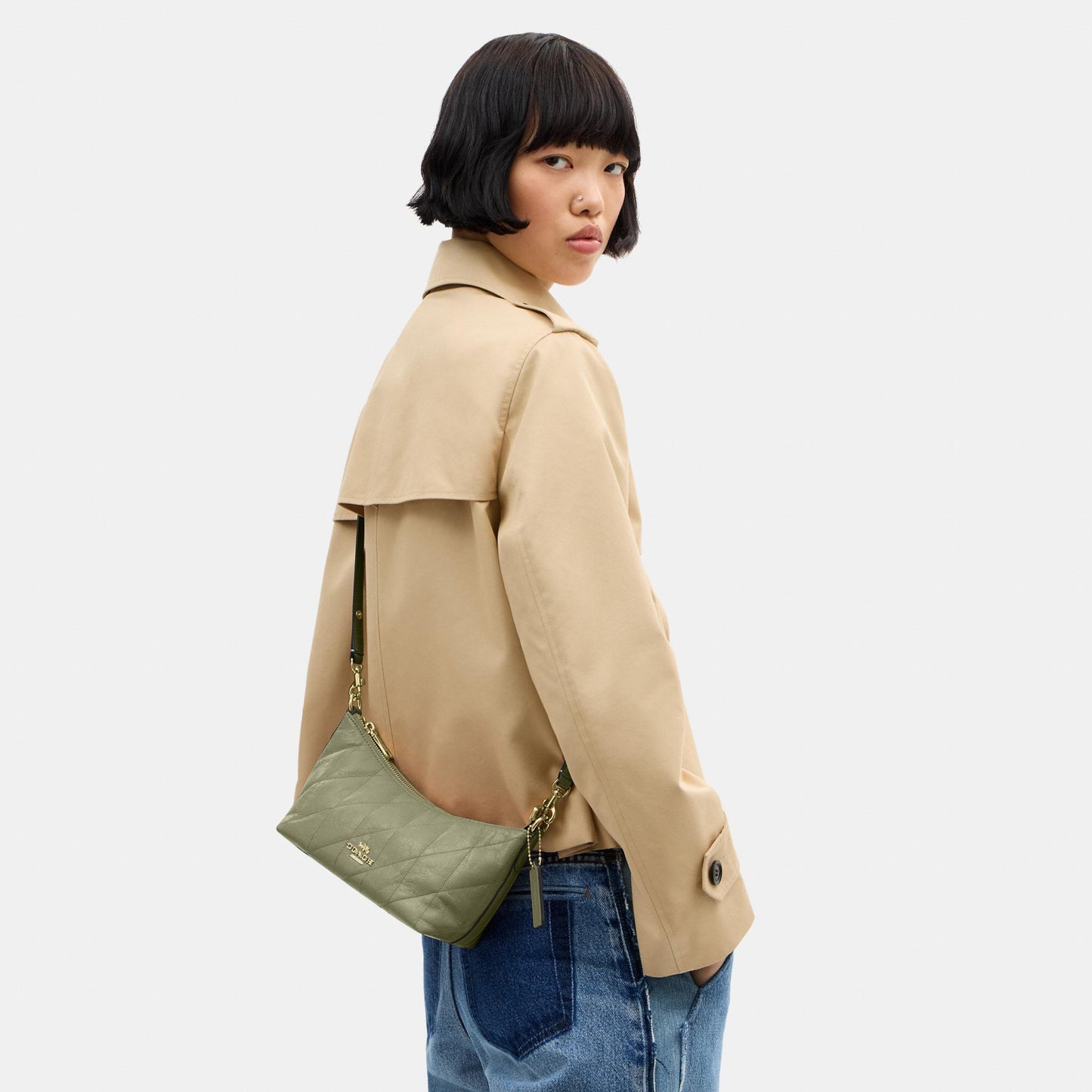 CDZ88-Caitlin Shoulder Bag in Glazed Leather with Quilting-Im/Pistachio