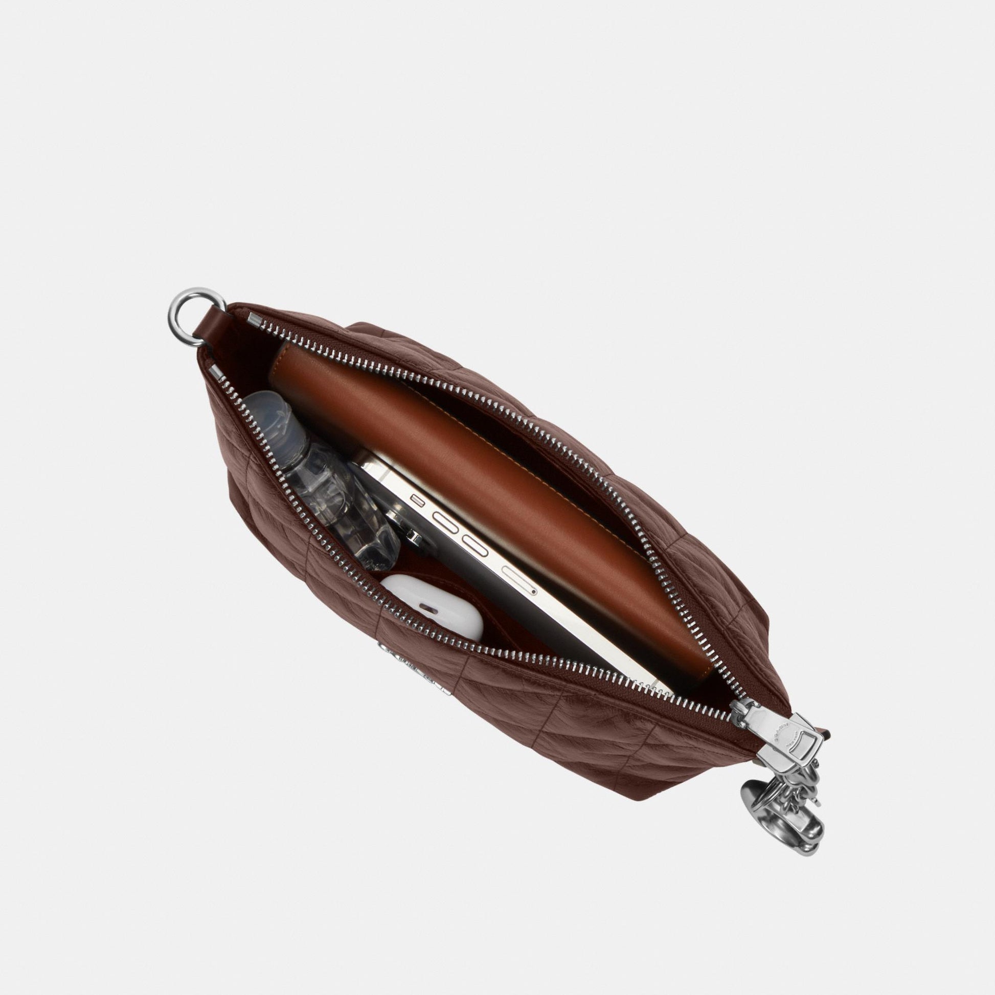 CDZ88-Caitlin Shoulder Bag in Glazed Leather with Quilting-Sv/Maple