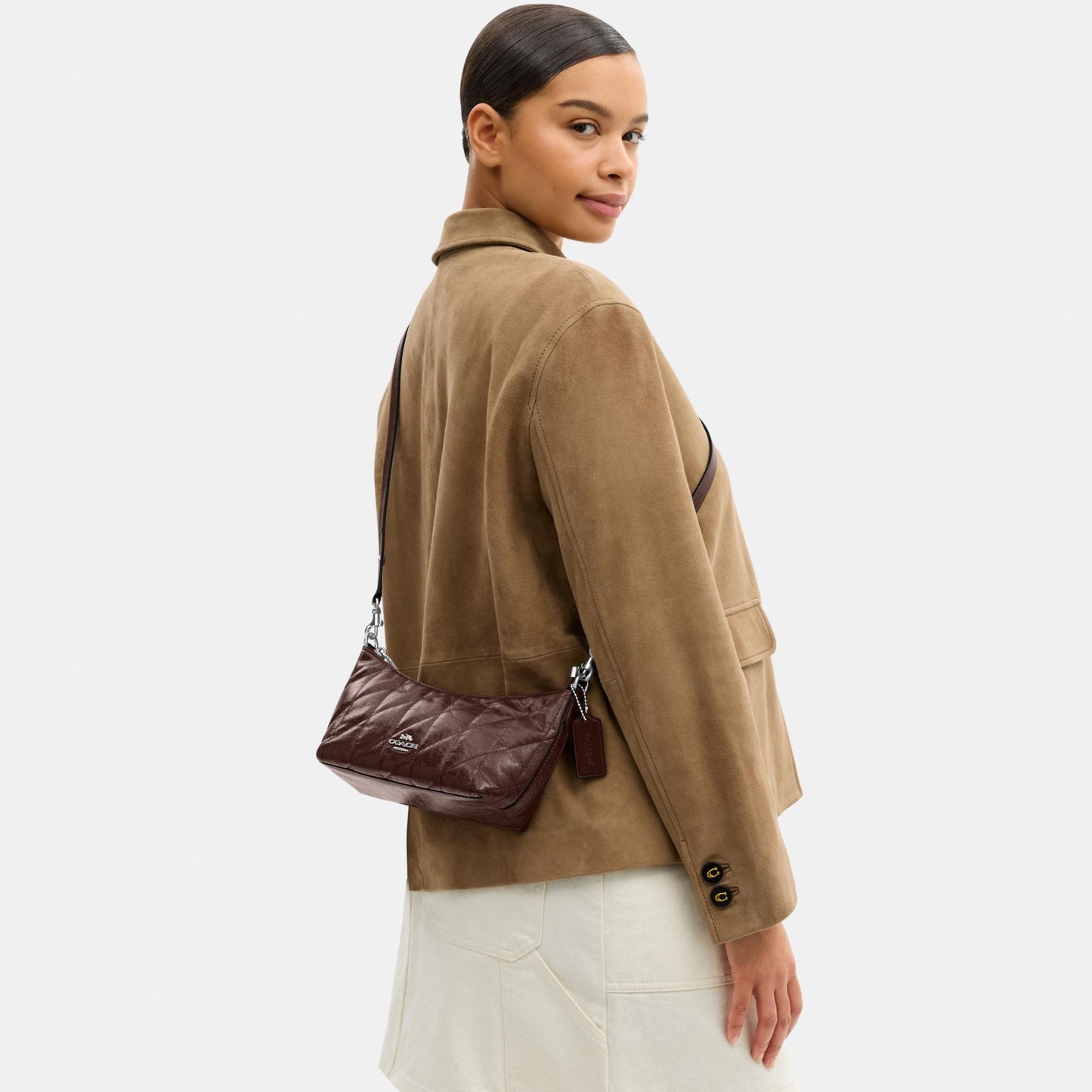 CDZ88-Caitlin Shoulder Bag in Glazed Leather with Quilting-Sv/Maple