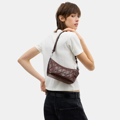 CDZ88-Caitlin Shoulder Bag in Glazed Leather with Quilting-Sv/Maple