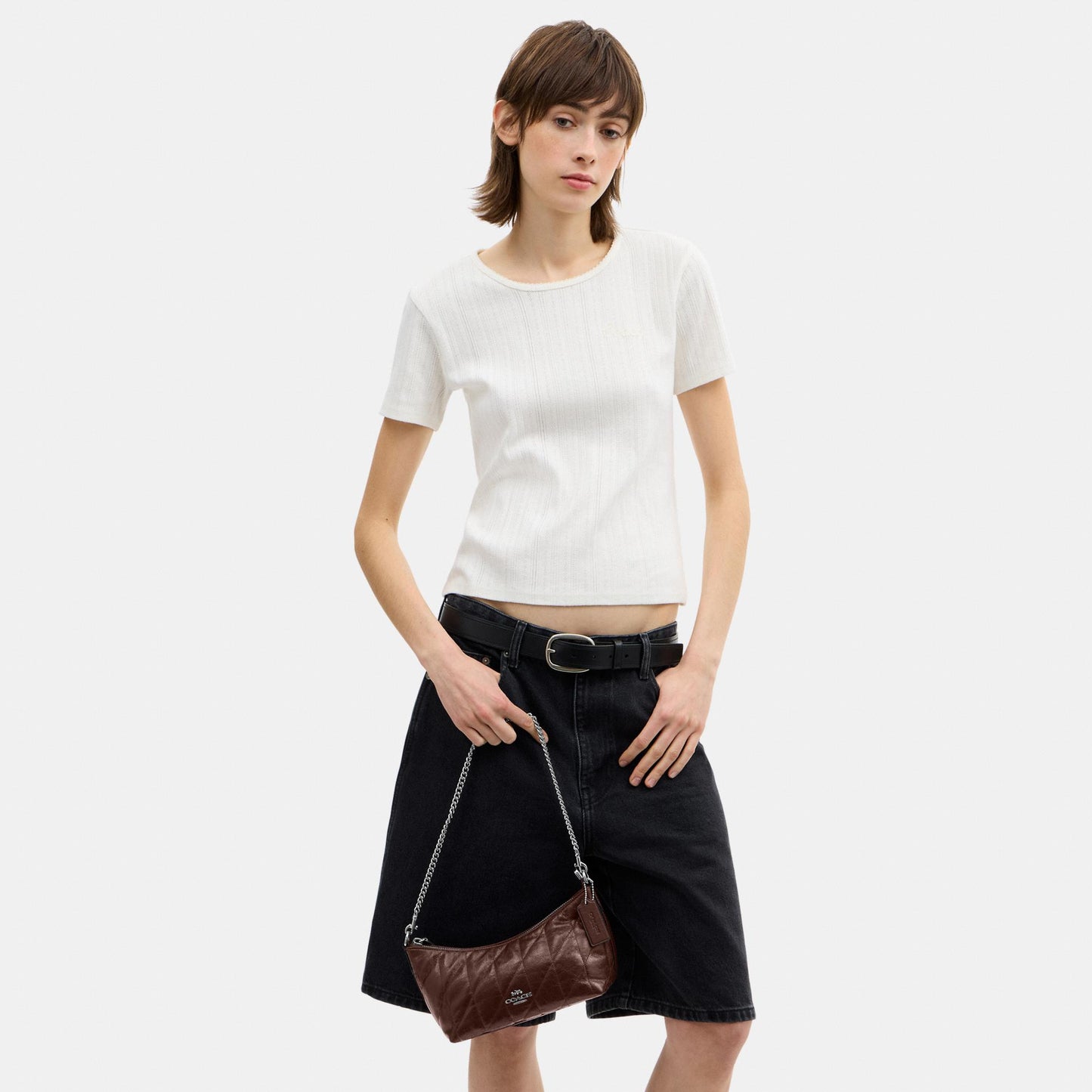CDZ88-Caitlin Shoulder Bag in Glazed Leather with Quilting-Sv/Maple