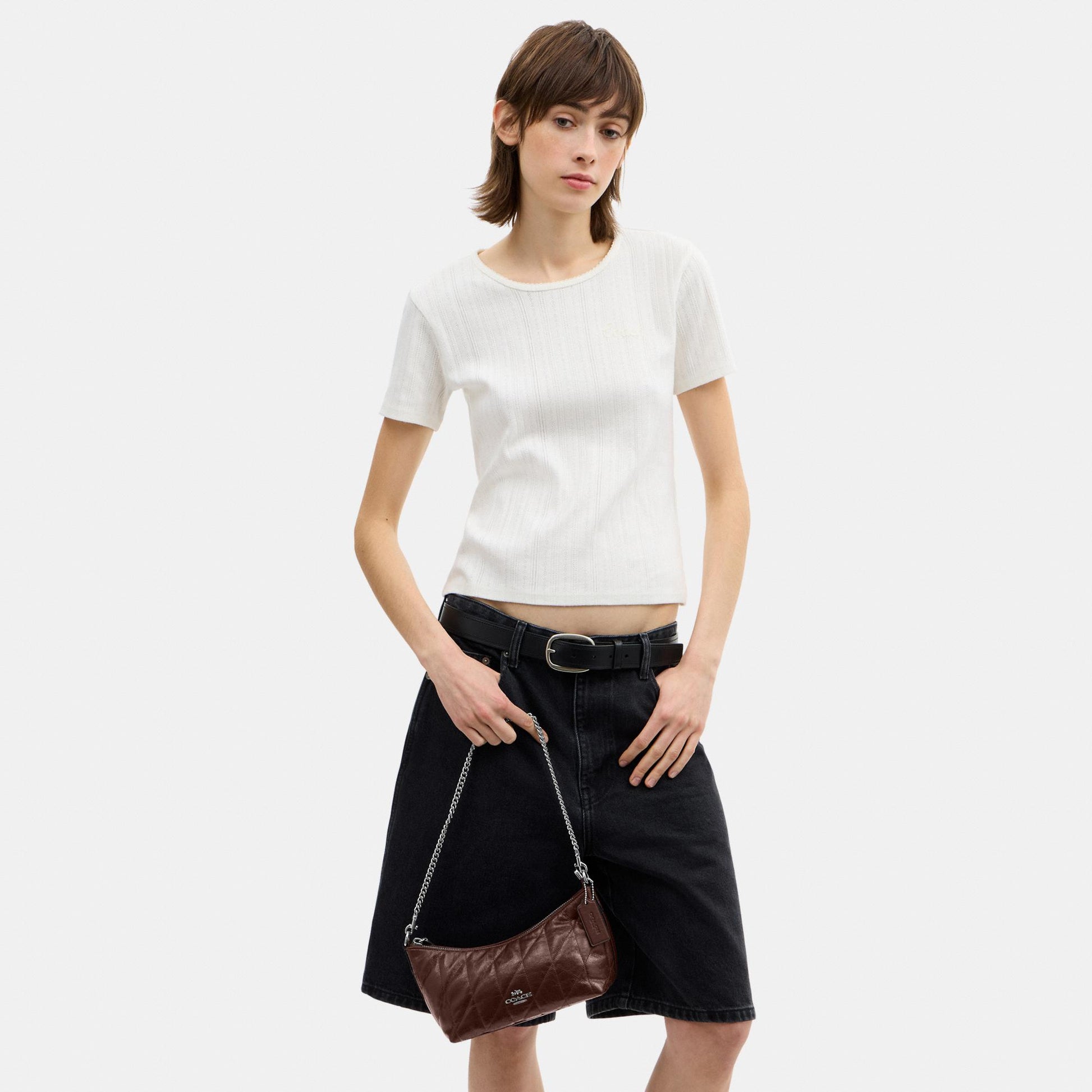 CDZ88-Caitlin Shoulder Bag in Glazed Leather with Quilting-Sv/Maple