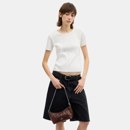 CDZ88-Caitlin Shoulder Bag in Glazed Leather with Quilting-Sv/Maple