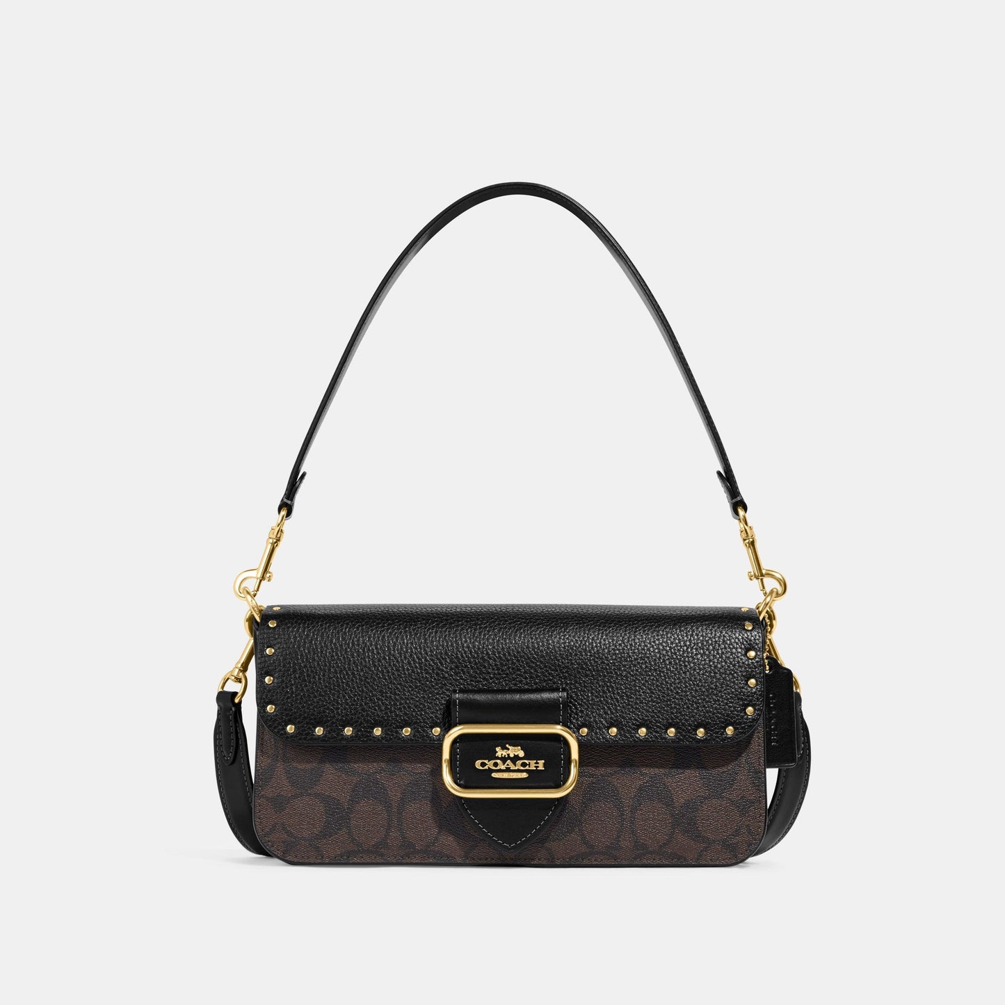 Morgan Shoulder Bag In Colorblock Signature Canvas With Rivets-CE563-Im/Brown Black Multi