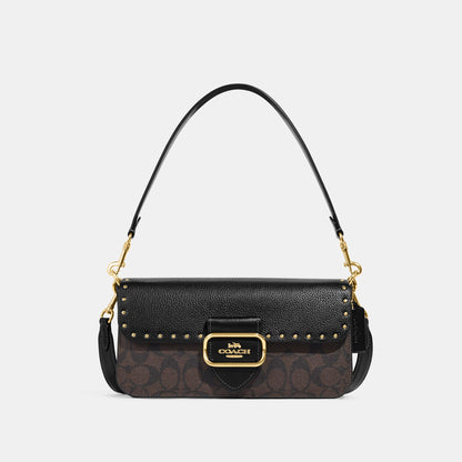 Morgan Shoulder Bag In Colorblock Signature Canvas With Rivets-CE563-Im/Brown Black Multi